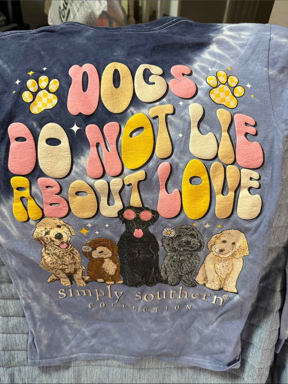 Simply Southern Blue Tie-Dye "Dogs Do Not Lie About Love" Dog Tee golden doodles